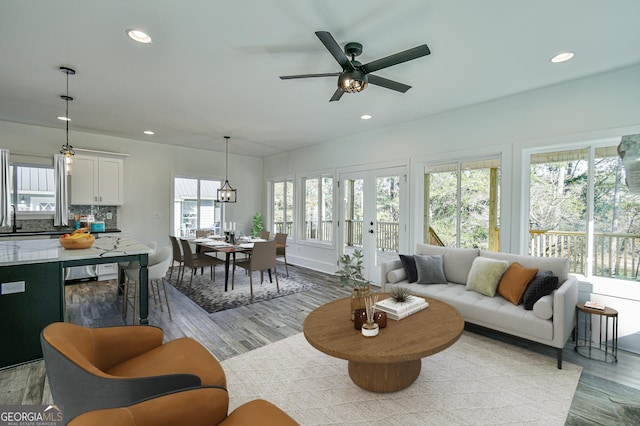 200 Greenpeace Way, Martin, GA 30557 - living area featuring wood finished floors, recessed lighting, and ceiling fan