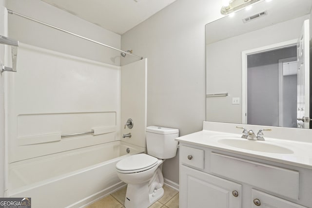 full bathroom featuring tile patterned floors, vanity, shower / bath combination, and toilet