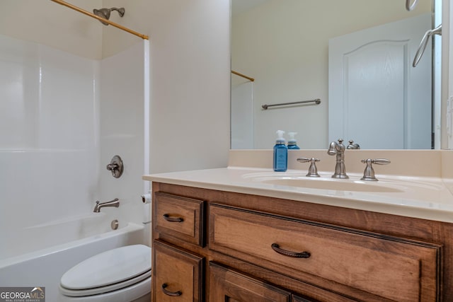 full bathroom with vanity, toilet, and shower / bathtub combination