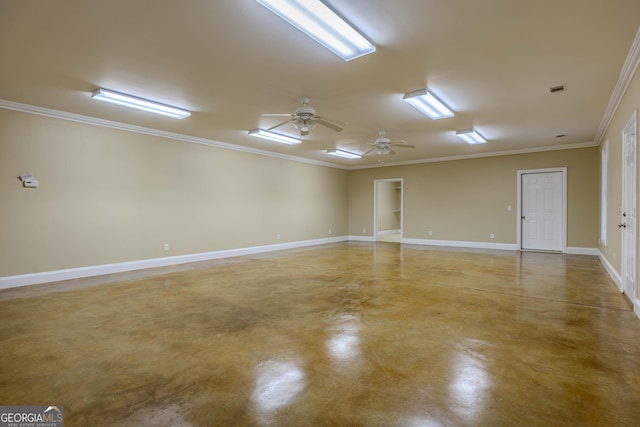 unfurnished room with concrete flooring and ornamental molding