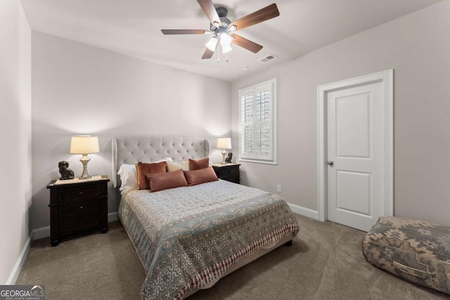 bedroom featuring carpet and ceiling fan