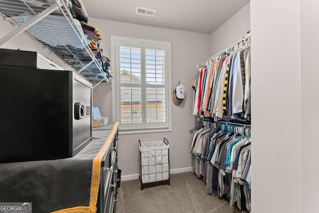 walk in closet with carpet