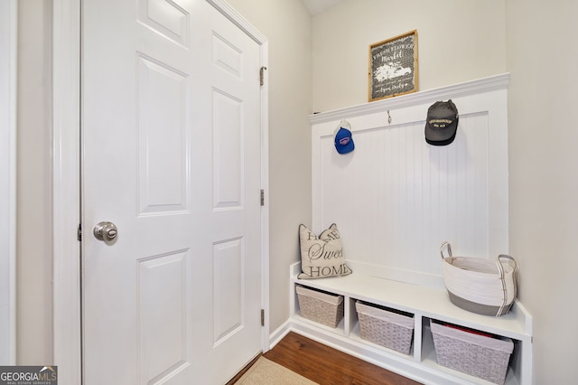 mudroom with hardwood / wood-style flooring