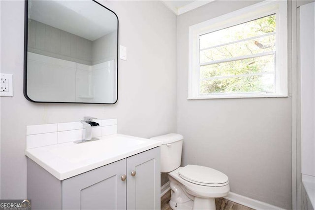 bathroom with vanity, a healthy amount of sunlight, and toilet