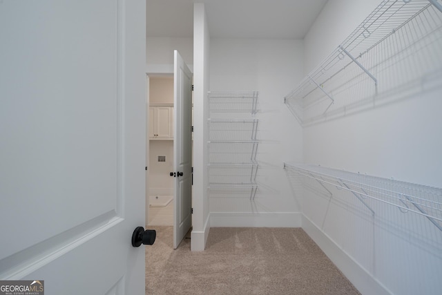 walk in closet featuring carpet