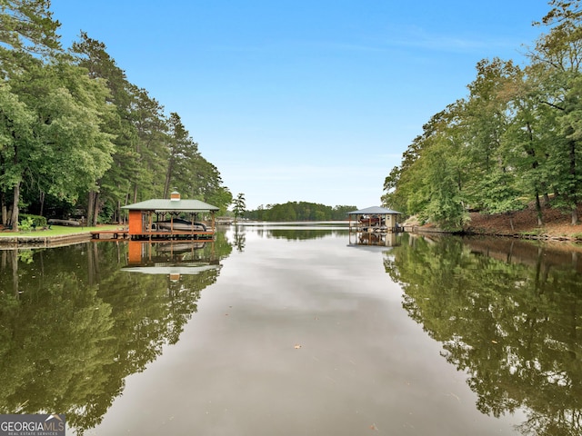 view of dock featuring a water view