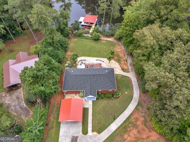 bird's eye view featuring a water view