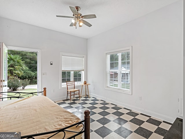 bedroom featuring ceiling fan