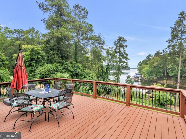 wooden deck with a water view