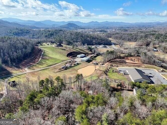 aerial view with a mountain view and a forest view