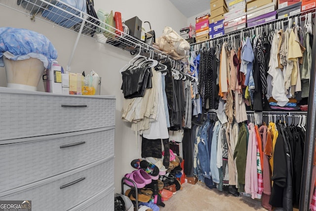 walk in closet with carpet