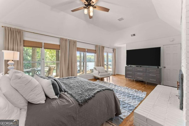 bedroom featuring ceiling fan and hardwood / wood-style flooring