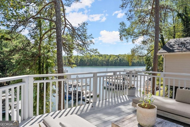 deck with a water view