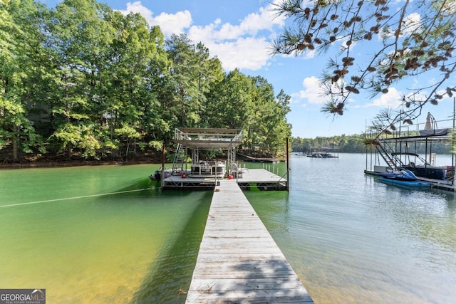 dock area with a water view