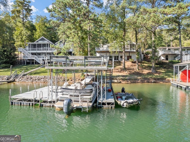 dock area with a water view