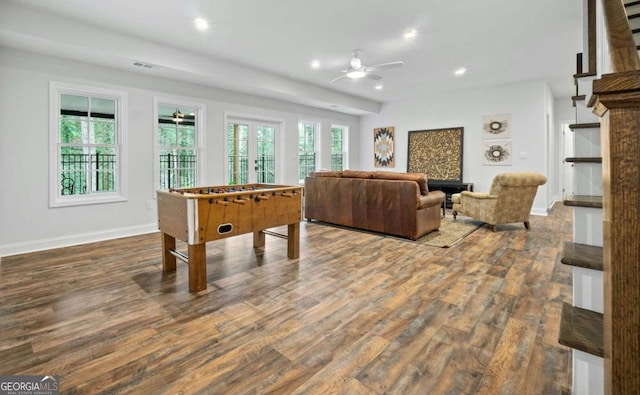 recreation room with hardwood / wood-style flooring and plenty of natural light