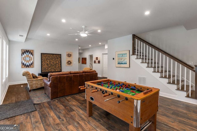 playroom featuring recessed lighting, wood finished floors, and visible vents