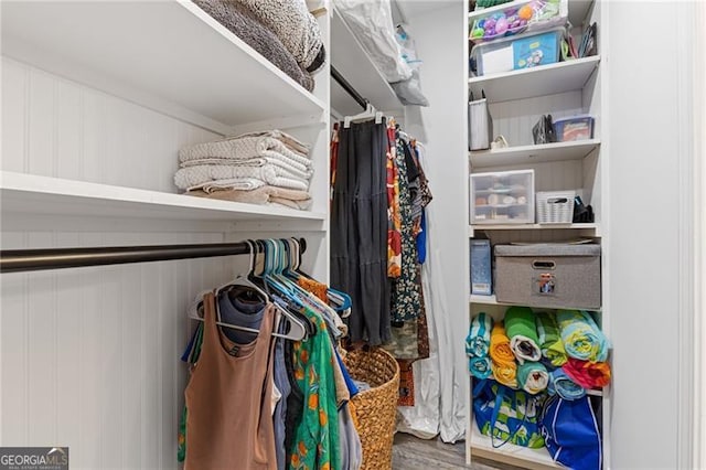 walk in closet featuring wood finished floors