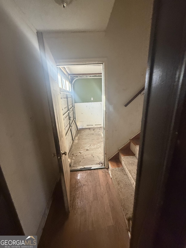 hallway with hardwood / wood-style floors