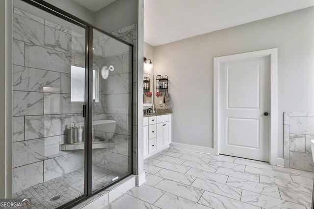 bathroom featuring vanity and walk in shower