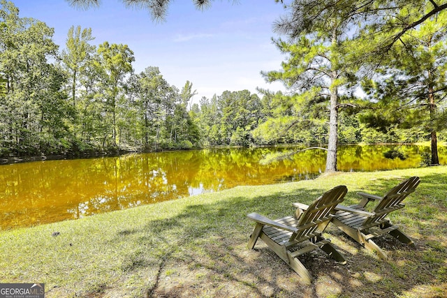 view of yard with a water view