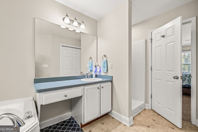 bathroom featuring vanity and walk in shower