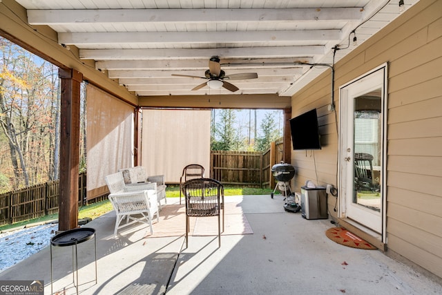 view of patio / terrace with grilling area and ceiling fan