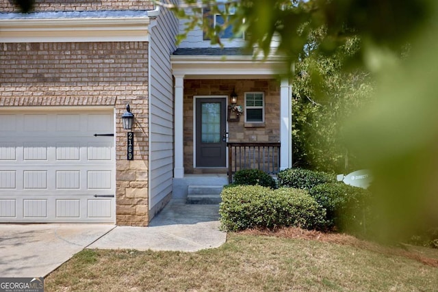 property entrance with a garage