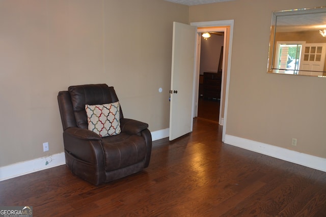 living area featuring dark wood-type flooring