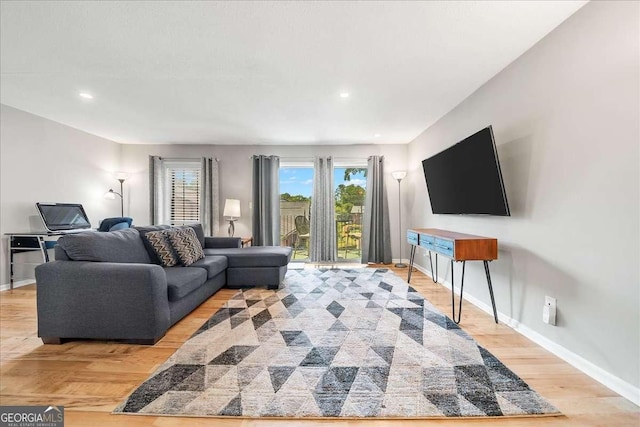 living room with light hardwood / wood-style floors