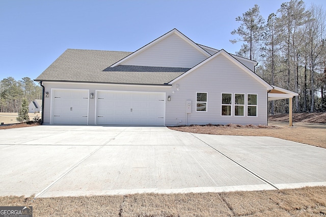 exterior space with a garage