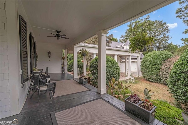 view of patio / terrace featuring covered porch and ceiling fan