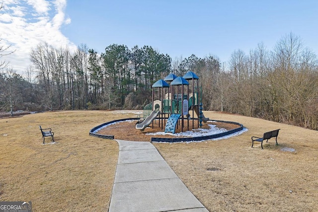 view of play area featuring a yard