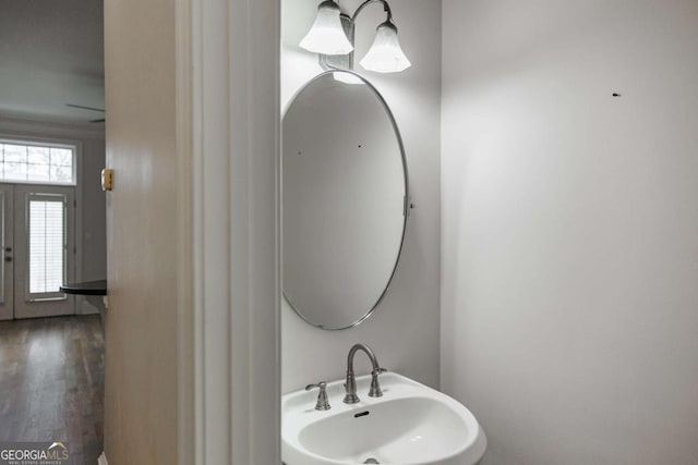 bathroom featuring sink and hardwood / wood-style floors