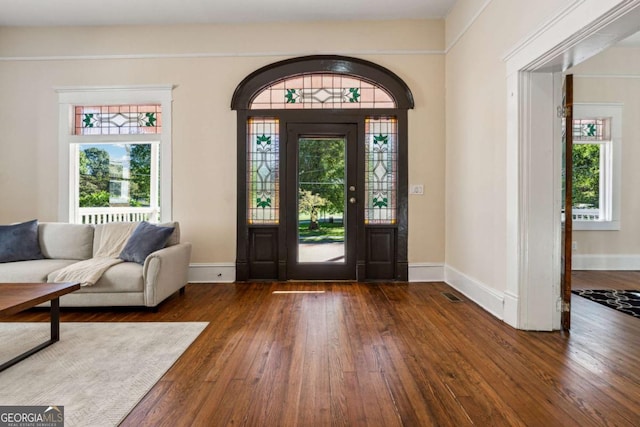 foyer with dark wood-type flooring