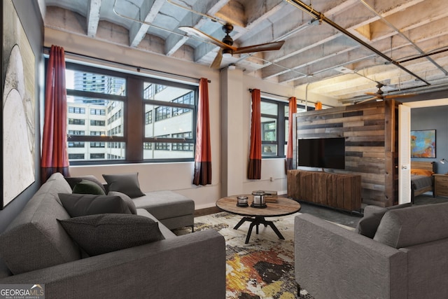 living room with ceiling fan