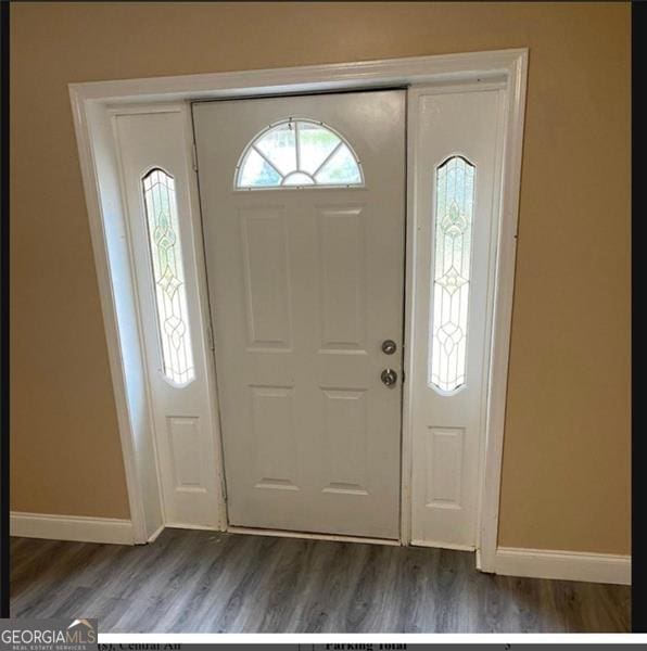 foyer entrance featuring dark wood-type flooring