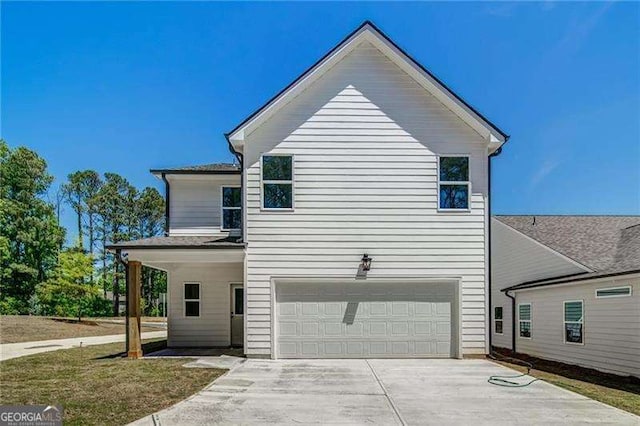 exterior space with a garage