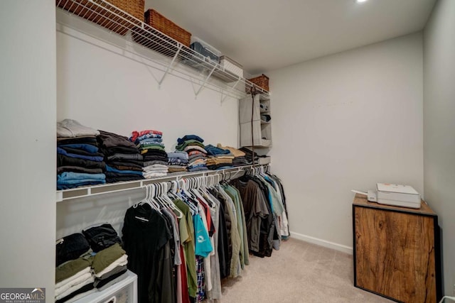 spacious closet with light colored carpet