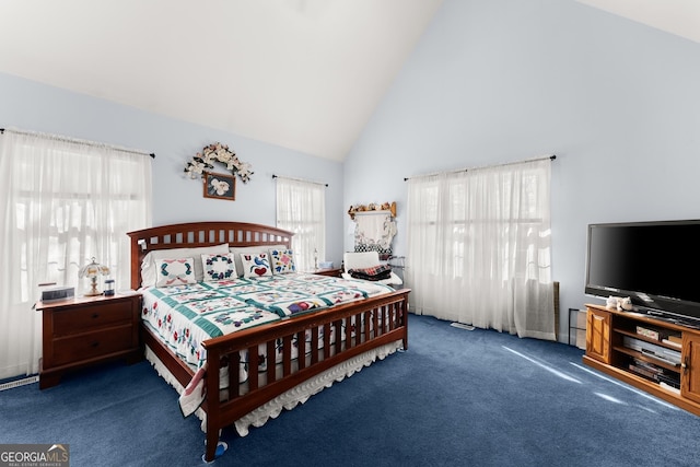 2314 Panorama Dr, Sautee Nacoochee, GA 30571 - carpeted bedroom featuring high vaulted ceiling