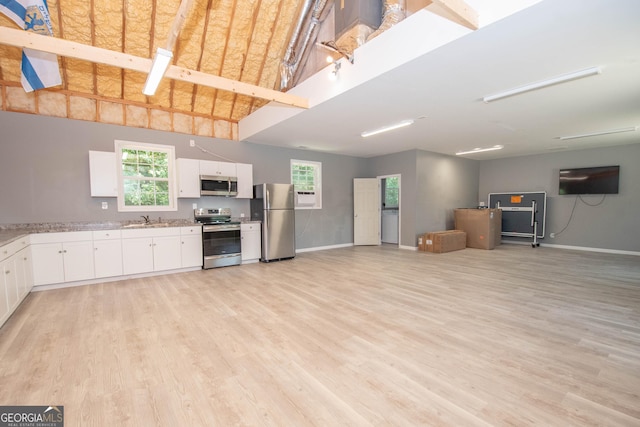 kitchen featuring white cabinets, sink, stainless steel appliances, and light hardwood / wood-style flooring