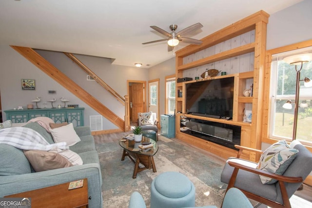 living room featuring ceiling fan