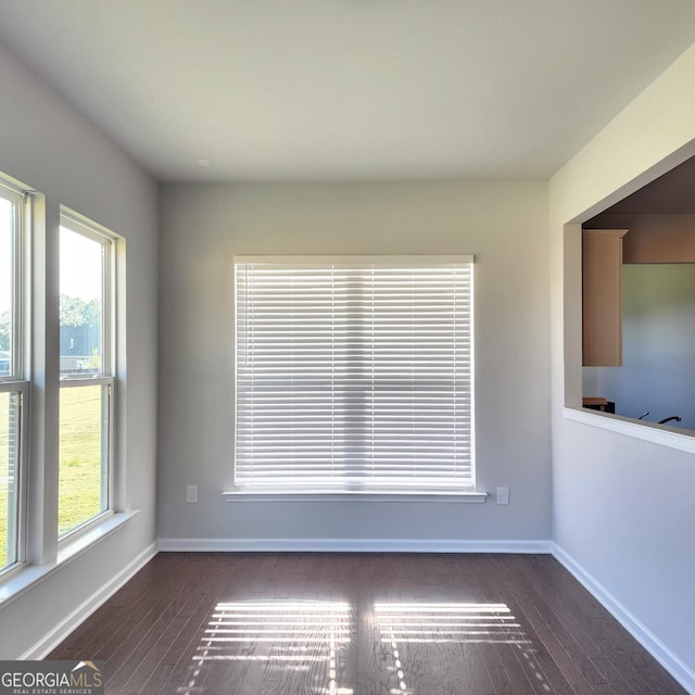 empty room featuring a wealth of natural light and dark hardwood / wood-style flooring