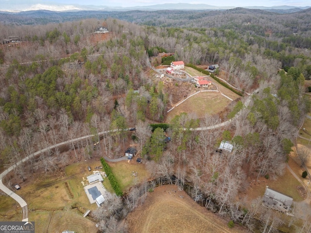 bird's eye view featuring a mountain view and a rural view