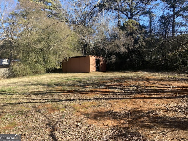 view of yard with a storage unit