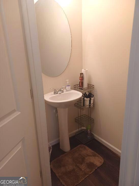 bathroom featuring wood-type flooring and sink