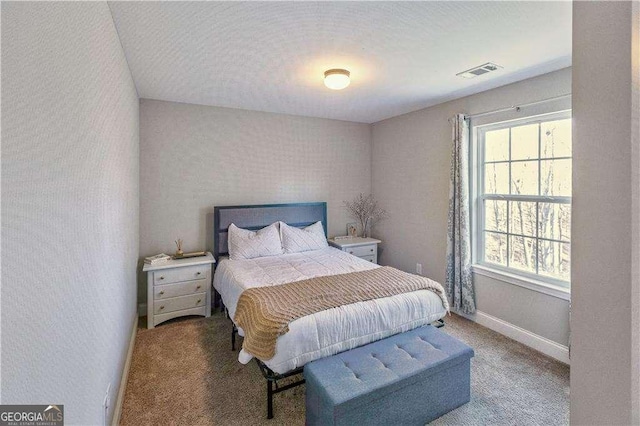 carpeted bedroom with multiple windows