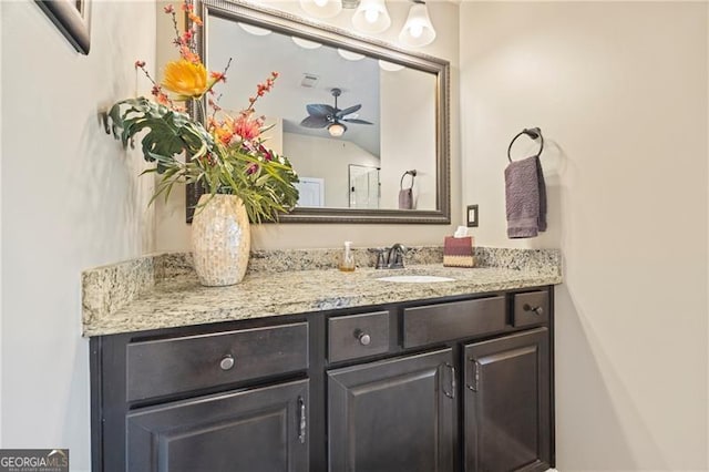 bathroom with vanity and ceiling fan