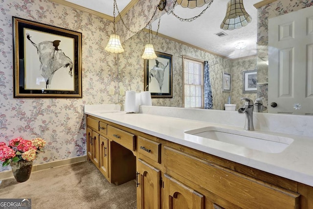 bathroom featuring vanity and crown molding