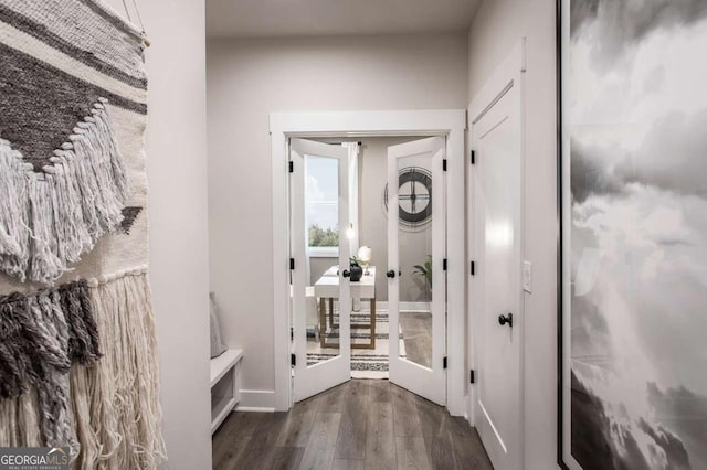 interior space featuring dark wood-type flooring and french doors